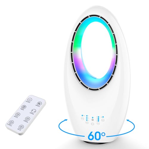 Turmventilator Standventilator mit Fernbedienung Leiser Ventilator Tischventilator oszillierend Fernbedienung LED Beleuchtung 3 Modi,7.5h Timer,58cm Oszillation Bladeless Fan für Schlafzimmer Büro von Aiorber