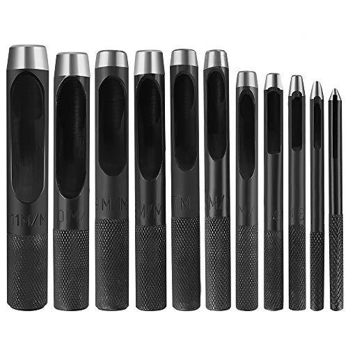 11 Stück Runde Stahl Hohl Punch Set,1-11mm Leder Handwerk Hohl Locher Werkzeuge für Leder Uhrenarmband Leinwand Öse von Aipaide