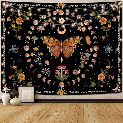Aipon Wandteppich Wandbilder Wandbild mit Schmetterlingsblumen, Mond, 152,4 x 112,7 cm, Orange von Aipon