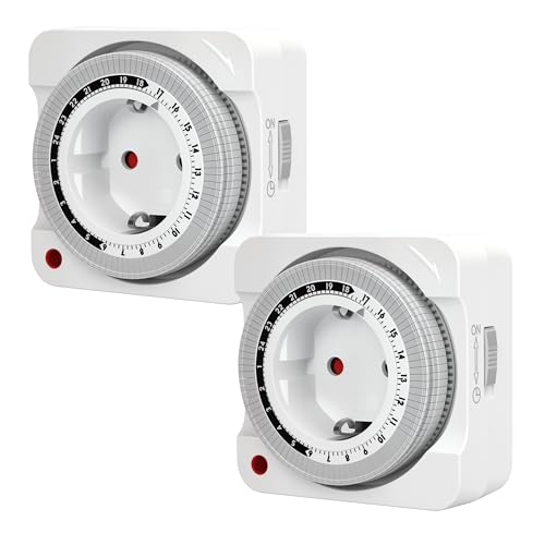 Aipsdo Zeitschaltuhr Aussenbereich Zeitschaltuhr Steckdose Zeitschaltuhr Steckdose Außen Zeitschaltuhr Analog, 24 Stunden Mini Zeitschaltuhr mit 96 Segmente, Packs, Time von Aipsdo