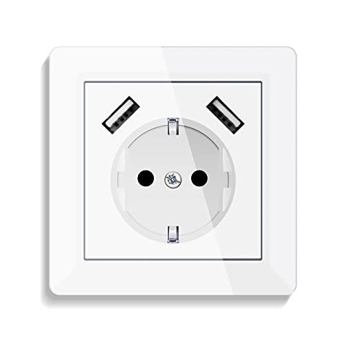 USB Steckdose System 55 Weiß Unterputz Schutzkontakt-Wandsteckdose Mit 2 USB Ladegerät für Handys, Tablet, MP3 von Aipsdo