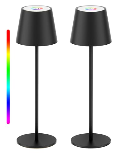 Aipsun Tischlampe Kabellos schwarz, LED Akku Tischlampe, Touch Dimmbar Tischleuchte Kabello, 3000K Warmweiß & RGB Farben Outdoor Tischlampe für Restaurant, Schlafzimmer,Bar,IP54 wasserdich(2 Stück) von Aipsun