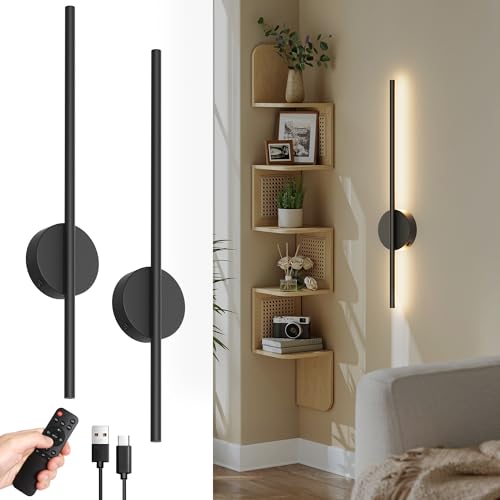 Aipsun 2 Stück akku Wandleuchte mit Fernbedienung innen, 10000mAh - 60CM Schwarz 5W 360° Drehbare Wohnzimmerlampe mit Dimm- und Timing-Funktionen, 3000K-6000K, für Schlafzimmer, Esszimmer Aipsun 2 Stück akku Wandleuchte mit Fernbedienung innen, 10000mAh - 60CM Schwarz 5W 360° Drehbare Wohnzimmerlampe mit Dimm- und Timing-Funktionen, 3000K-6000K, für Schlafzimmer, Esszimmer von Aipsun
