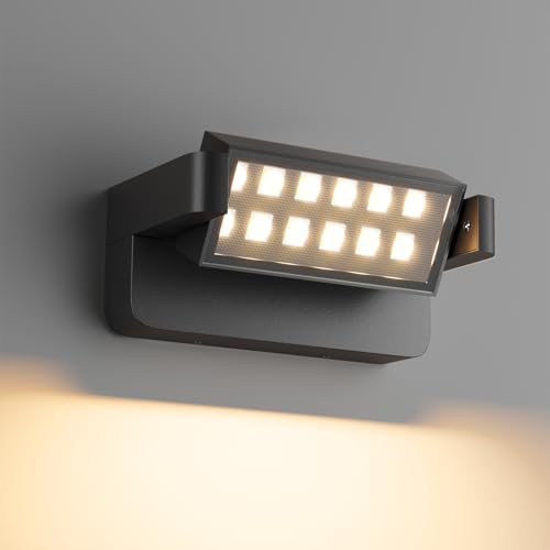 Aipsun 24W Außenwandleuchte Außenlampe, LED Wandleuchte Innen/Außen Wandlampe mit Schwenkbares LED-Panel, IP65 Wasserdicht aussenlampe wand, Warmweiß außenleuchte 3000K für Garten Terrasse, Schwarz von Aipsun