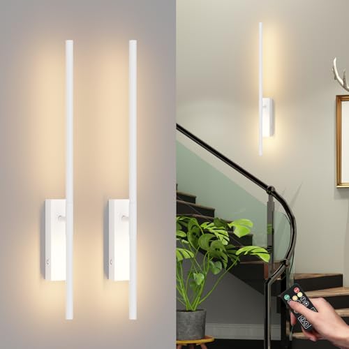 Aipsun 2PCS Akku Wandleuchte mit Fernbedienung,5000mAh Batterie Wandleuchten Innen,Aufladbare Wandleuchte Dimmbare,64CM 5W Wandlampe akku für Wohnzimmer,3000K-6000K,Weiß von Aipsun