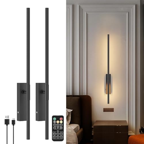 Aipsun 2PCS Akku Wandleuchte mit Fernbedienung,6000mAh Batterie Wandleuchten Innen,Aufladbare Wandleuchte Dimmbare,83CM 6W Wandlampe akku für Wohnzimmer,3000K-6000K,Schwarz von Aipsun