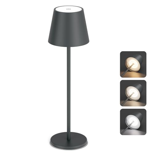 Aipsun Dimmbare LED Akku tischleuchte Anthrazit mit 5500mAh, Wiederaufladbar Warmweiß(2700k-6000k) Aluminium Outdoor Tischlampe IP54, Schlafzimmer,Bar,Camping von Aipsun