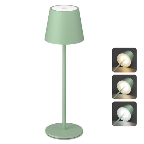 Aipsun Dimmbare led akku tischleuchte grün mit 5500mAh, Wiederaufladbar Warmweiß(2700k-6000k) Aluminium Outdoor Tischlampe IP54 wasserdicht für Restaurant, Schlafzimmer, Bar von Aipsun