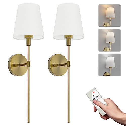 Aipsun Kabellos Akku Wandleuchte mit Fernbedienung,5500mAh Batterie Wandleuchten Innen mit Stoffschirm, 2 PCS Aufladbare Wandleuchte Dimmbare,Wandlampe akku für Wohnzimmer Mit Glühbirne,Gold von Aipsun