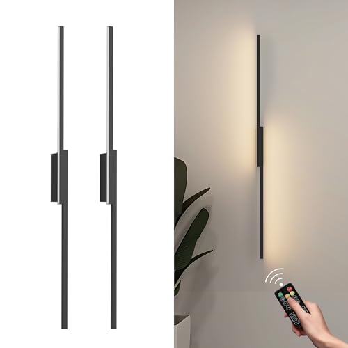 Aipsun Kabellose LED Akku Wandleuchte mit fernbedienung, 10000mAh USB-C Wiederaufladbare Wandlampe Schwarz 100CM, 6W Moderne Schlafzimmer Wohnzimmer Wandleuchte, Drei Farbtemperaturen (2 Stück) von Aipsun