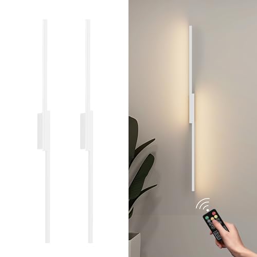 Aipsun Kabellose LED Akku Wandleuchte mit fernbedienung, 10000mAh USB-C Wiederaufladbare Wandlampe Weiß 100CM, 6W Moderne Schlafzimmer Wohnzimmer Wandleuchte, Drei Farbtemperaturen (2 Stück) von Aipsun