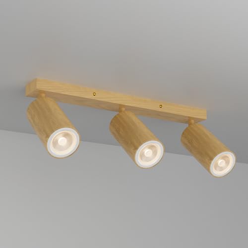 Aipsun Deckenstrahler 3 Flammig Holz, GU10 Deckenlampe Strahler Schwenkbar, Spotleuchte Drehbar Deckenspots für Küche, Schlafzimmer, Wohnzimmer, Flur, Ohne Leuchtmittel von Aipsun