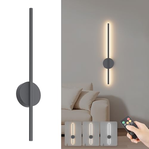 Aipsun akku Wandleuchte mit Fernbedienung innen, 10000mAh - 60CM Lang Anthrazit 5W 360° Drehbare Wohnzimmerlampe mit dimmbar und Timing-Funktionen, 3000K-6000K, für Wohnzimmer, Schlafzimmer, Treppe von Aipsun