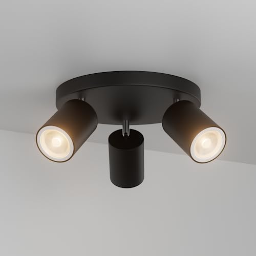 Aipsun Deckenstrahler LED Schwenkbar GU10, 3 Flammig Rund Schwarz, Deckenleuchte Deckenlampe Spot, Modern Strahler Deckenspot für Küche, Schlafzimmer, Wohnzimmer (Ohne Leuchtmittel) von Aipsun