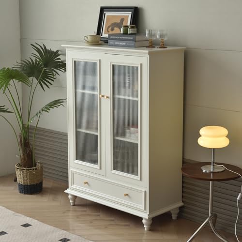 Aipunlus Küchenschrank, Sideboard mit Glastüren, 2 Türen & 1 Schublade, Anrichte, Schwarz Aufbewahrungsschrank, Kaffeebar-Schrank für Küche Esszimmer oder Flur (Weiß) von Aipunlus