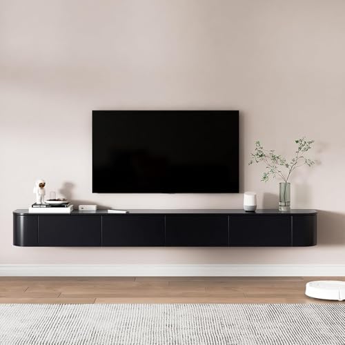 Aipunlus TV-Lowboard Hängender mit LED-Beleuchtung, Modernes Wandmontiertes Fernsehboard, TV-Schrank mit Stauraum, Medienkonsole Hochglanz mit Kabelmanagement für Wohnzimmer (Schwarz, 180cm) von Aipunlus