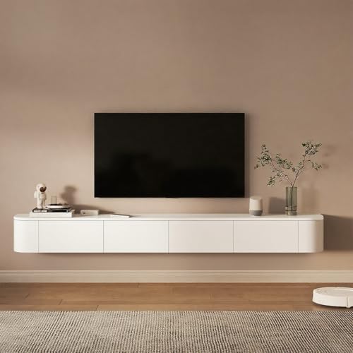 Aipunlus TV-Lowboard Hängender mit LED-Beleuchtung, Modernes Wandmontiertes Fernsehboard, TV-Schrank mit Stauraum, Medienkonsole Hochglanz mit Kabelmanagement für Wohnzimmer (Weiß, 180cm) von Aipunlus