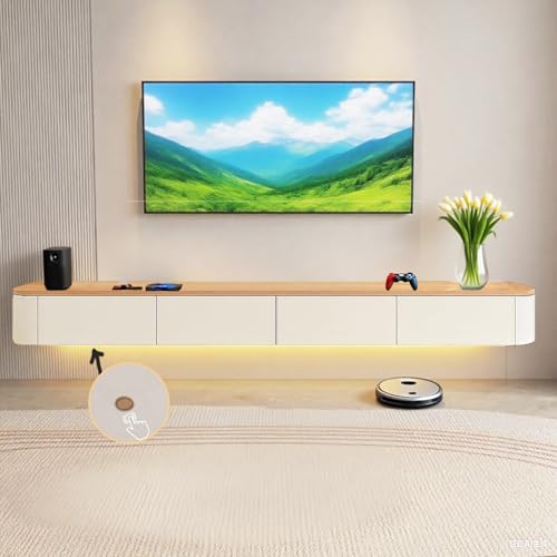 Aipunlus Wandmontierte TV-Schrank, Wand-TV-Schrank, Hängendes TV-Board, Schwimmender TV-Hängeschrank mit Türen in Medien-Wandeinheit, TV-Konsole für Wohnzimmer und Büro (Holzfarbe+LED, 180cm) von Aipunlus