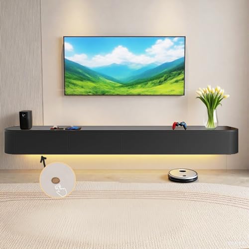 Aipunlus Wandmontierte TV-Schrank, Wand-TV-Schrank, Hängendes TV-Board, Schwimmender TV-Hängeschrank mit Türen in Medien-Wandeinheit, TV-Konsole für Wohnzimmer und Büro (schwarz+LED, 200cm) von Aipunlus