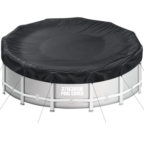 Aipwerer Poolabdeckung Rund für 320-366cm Pool | Pool Plane Ø371cm | Sommer & Winter Poolplane | 420D Oxford Reißfest | Abdeckplane für INTEX & BESTWAY Pools (Schwarz Zugband) von Aipwerer
