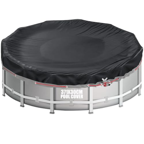 Aipwerer Poolabdeckung Rund für 320-366cm Pool | Pool Plane Ø371cm | Sommer & Winter Poolplane | 420D Oxford Reißfest | Abdeckplane für INTEX & BESTWAY Pools (Schwarze Ösen) von Aipwerer