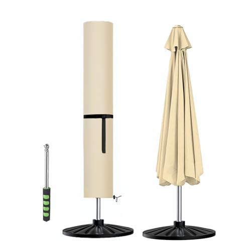 Aipwerer Sonnenschirm Schutzhülle, Abdeckhauben für 3m Wasserdicht, Ampelschirm Hülle mit Stab Winterfest, 420D Oxford Abdeckung für Ampelschirm/Gartenschirm/Balkonschirm (Beige, 230X67X67) von Aipwerer
