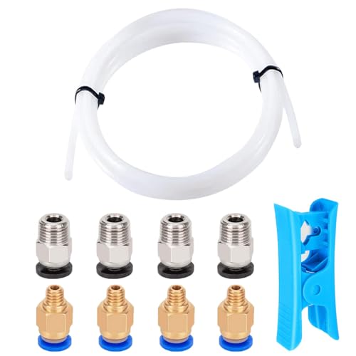 Aiqeer 1 Meter 3D Drucker PTFE Teflonrohr mit Schneider, 4 Stück PC4-M6 Pneumatik Verbinder und 4 Stück PC4-M10 Pneumatik Verbinder von Aiqeer