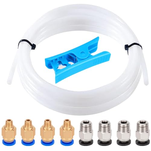 Aiqeer 10 Meter 3D Drucker PTFE Teflonrohr mit Schneider, 4 Stück PC4-M6 Pneumatik Verbinder und 4 Stück PC4-M10 Pneumatik Verbinder von Aiqeer