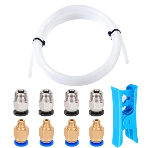 Aiqeer 2 Meter 3D Drucker PTFE Teflonrohr mit Schneider, 4 Stück PC4-M6 Pneumatik Verbinder und 4 Stück PC4-M10 Pneumatik Verbinder von Aiqeer