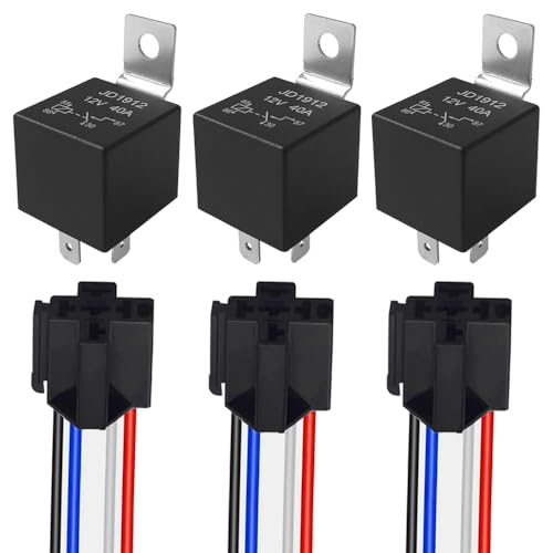 Aiqeer 3 Stück 4 Polig Auto Relais, 12V 40A SPST KFZ Relais, mit Kabelbaum-Steckdose und Vorverkabelt (Schwarz) von Aiqeer