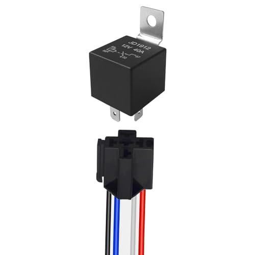 Aiqeer 4 Polig Auto Relais, 12V 40A SPST KFZ Relais, mit Kabelbaum-Steckdose und Vorverkabelt (Schwarz) von Aiqeer