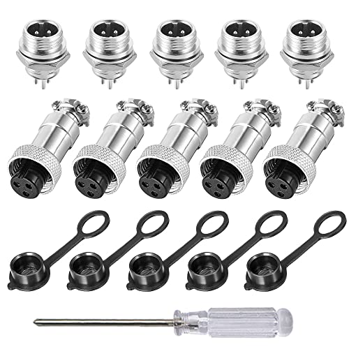 Aiqeer 5 Stück 3-Polig GX12 Aviation Stecker, 12 mm Gewinde Metall Luftfahrt Kabelverbinder, 5A Männlich Weiblich Luftfahrt Stecker Steckdose Kit, mit Gummikappe von Aiqeer
