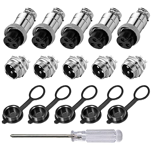 Aiqeer 5 Stück 3-Polig GX16 Aviation Stecker, 16 mm Gewinde Metall Luftfahrt Kabelverbinder, 5A Männlich Weiblich Luftfahrt Stecker Steckdose Kit, mit Gummikappe von Aiqeer