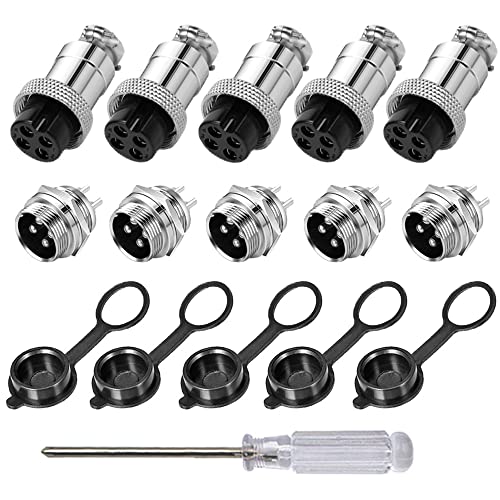 Aiqeer 5 Stück 4-Polig GX16 Aviation Stecker, 16 mm Gewinde Metall Luftfahrt Kabelverbinder, 5A Männlich Weiblich Luftfahrt Stecker Steckdose Kit, mit Gummikappe von Aiqeer
