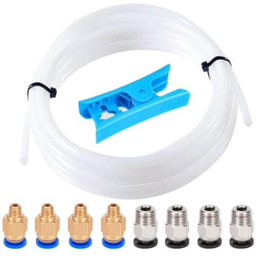 Aiqeer 8 Meter 3D Drucker PTFE Teflonrohr mit Schneider, 4 Stück PC4-M6 Pneumatik Verbinder und 4 Stück PC4-M10 Pneumatik Verbinder von Aiqeer