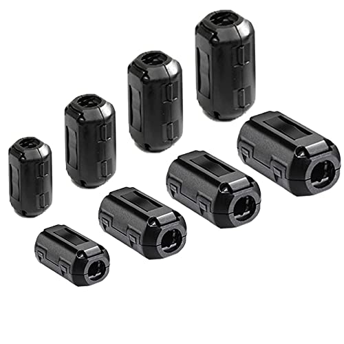 Aiqeer 8 Stück Ferrite Ring Cores Set, Ferrit Ringkern Cable-Clip, RFI EMI Entstörfilter Ferritfilter, Klappferrit Ferritkern (5 mm, 7 mm, 9 mm, 13 mm Innendurchmesser) von Aiqeer
