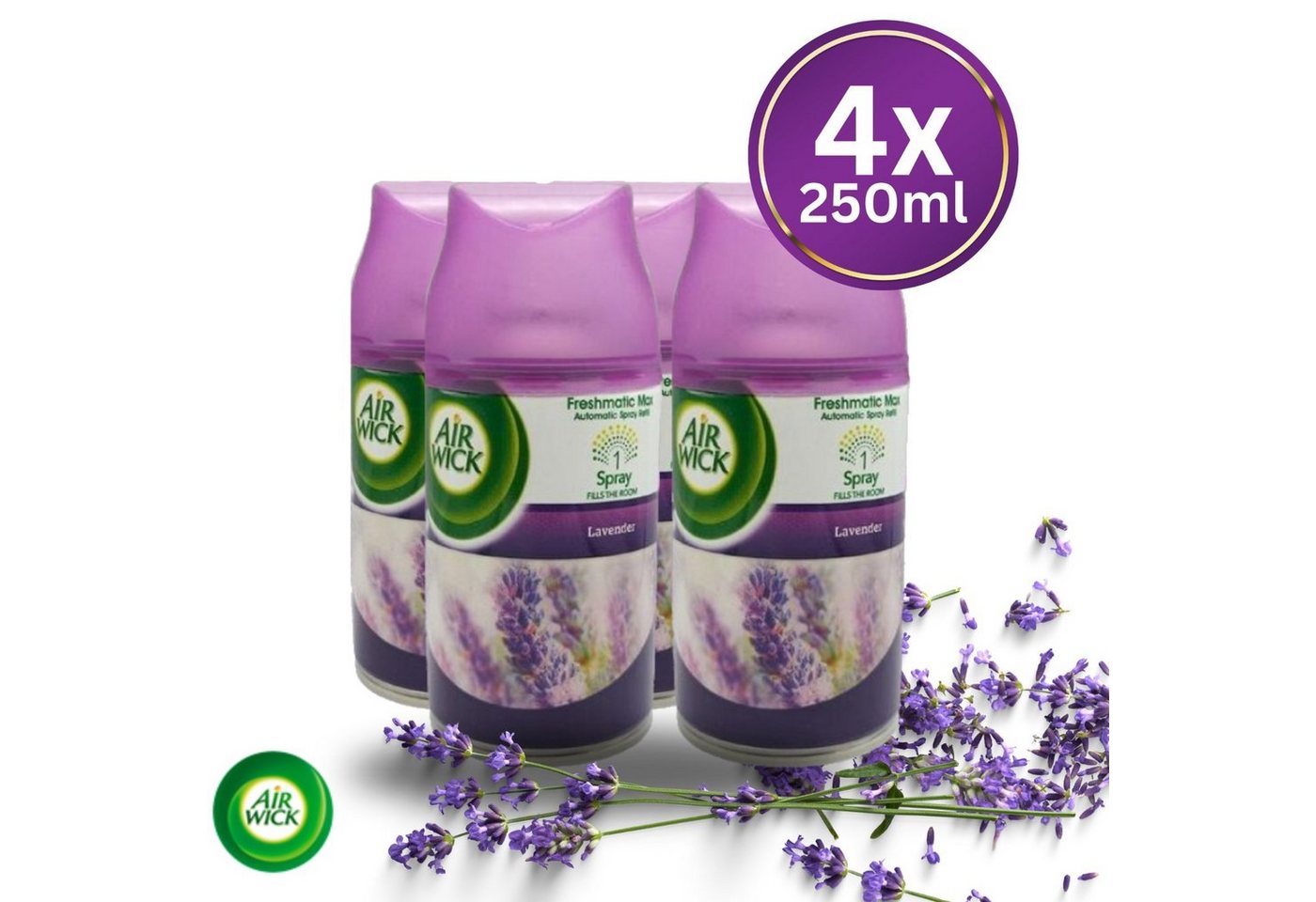 Air Wick Raumduft-Nachfüllflasche Freshmatic Max (Spar-Pack, 4x 250 ml), Lavendel von Air Wick