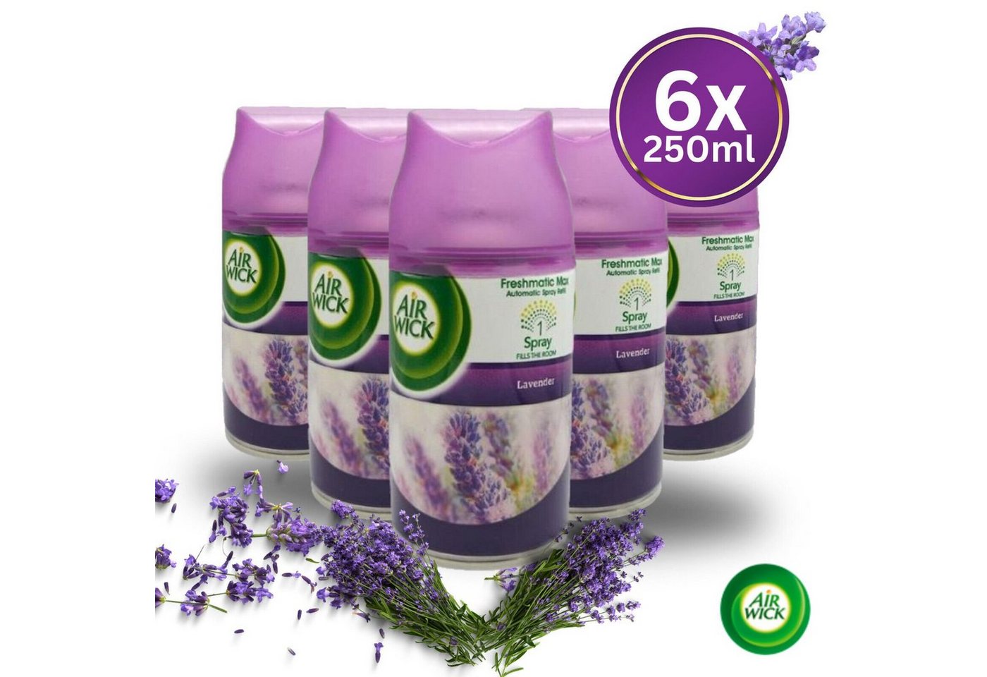 Air Wick Raumduft-Nachfüllflasche Freshmatic Max (Spar-Pack, 6x 250 ml), Lavendel von Air Wick