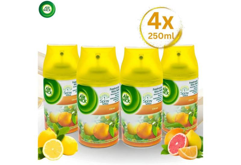 Air Wick Raumduft-Nachfüllflasche Sparkling Citrus Für Automatische Duftspender (4x 250 ml), 70 Tage Sprükraft pro Dose von Air Wick