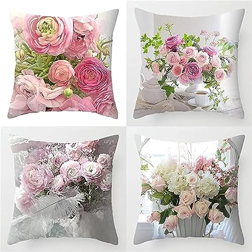 AirBnk Kissenbezug 40x40cm 4er Set Dekokissen Kissenbezüge,Rosen Blume Sofakissen Kissenhülle Quadratische Samt Deko Kissen Couchkissen Wohnzimmer Zierkissenbezüge für Garten Sofa Stuhl von AirBnk