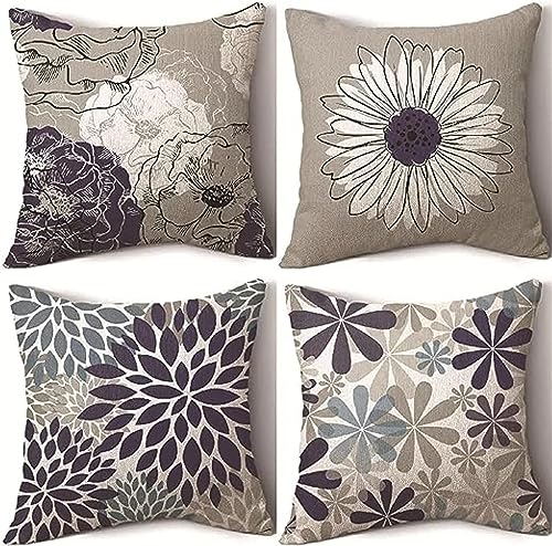 AirBnk Kissenbezug 50x50cm 4er Set Dekokissen Kissenbezüge,Blume Sofakissen Kissenhülle Quadratische Samt Deko Kissen Couchkissen Wohnzimmer Zierkissenbezüge für Garten Sofa Stuhl von AirBnk