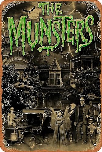 The Munsters TV-Serie Abdeckung für Fan-Poster, Retro-Blechschild für Straße, Garage, Familie, Café, Bar, Menschen, Höhle, Bauernhof, Wand, Badezimmer, Dekoration, Basteln, Metall-Blechschild, 20,3 x von AirBnk