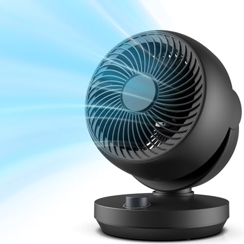 Ventilator Leise, 22dB Tischventilator sehr Leistungsstarker 3D Turbo Ventilatoren. 3 Geschwindigkeiten und 90° Verstellbare Neigung für Büro, Schlafzimmer, Wohnzimmer18m² Räume,Schwarz von AirEase