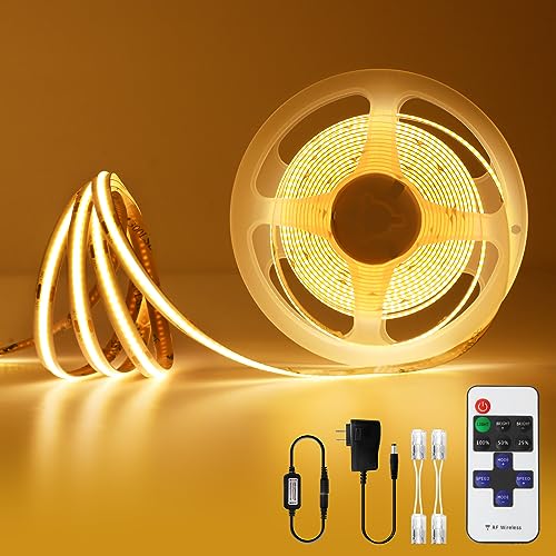 Airand COB Led Streifen 24V Dimmbar 5M Kit, Warmweiss 3000K Flexibel LED Strip Light, IP44 Wasserdicht Lichtband Led Selbstklebend mit Fernsteuerung, 5m Lichtleiste für Bad Küche Unterbaubeleuchtung von Airand