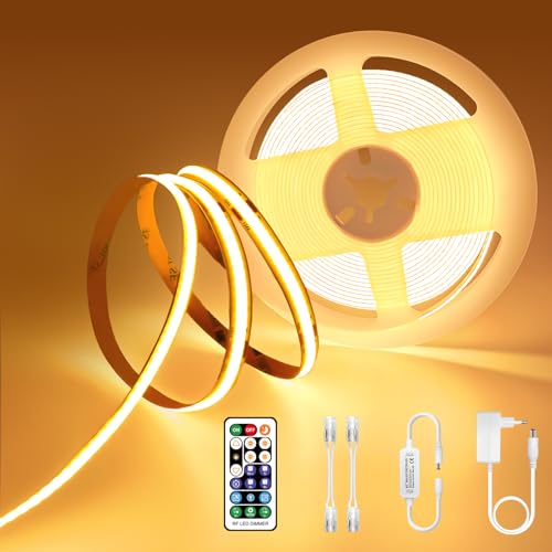 COB LED Streifen 5M Warmweiss mit Zeitschaltuhr, COB LED Strip 3000K Dimmbar, Lichtleiste LED Selbstklebend 24V IP44 Wasserdicht, LED Litchband mit Fernbedienung und Netzteil Unterbau TV Küche COB LED Streifen 5M Warmweiss mit Zeitschaltuhr, COB LED Strip 3000K Dimmbar, Lichtleiste LED Selbstklebend 24V IP44 Wasserdicht, LED Litchband mit Fernbedienung und Netzteil Unterbau TV Küche von Airand