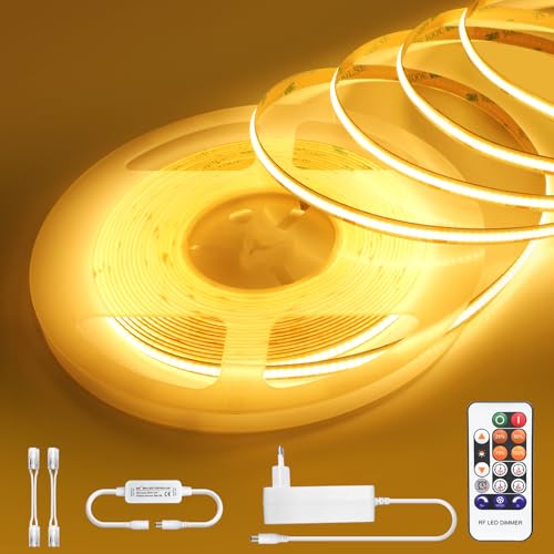 COB Led Streifen 10M Warmweiss Kit, LED Strip Dimmbar 24V Selbstklebend 3000K Warmweiß, Wasserdicht IP44 Led Band Flexibel mit Fernsteuerung, 10m Lichtband mit Netzteil für Bad Küche Wohnzimmer Deko von Airand