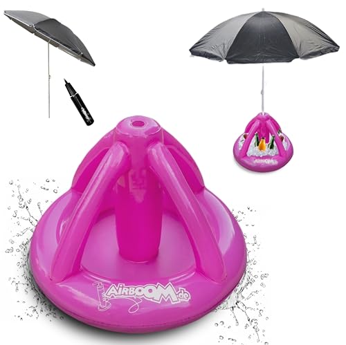 Airboom KOMPLETT-Set- aufblasbarer Schirmständer für Strandschirme Getränkekühler Sonnenschirmhalter Strand Camping Sonnenschutz (pink) inkl. Strandschirm 160cm und Pumpe (pink) von Airboom