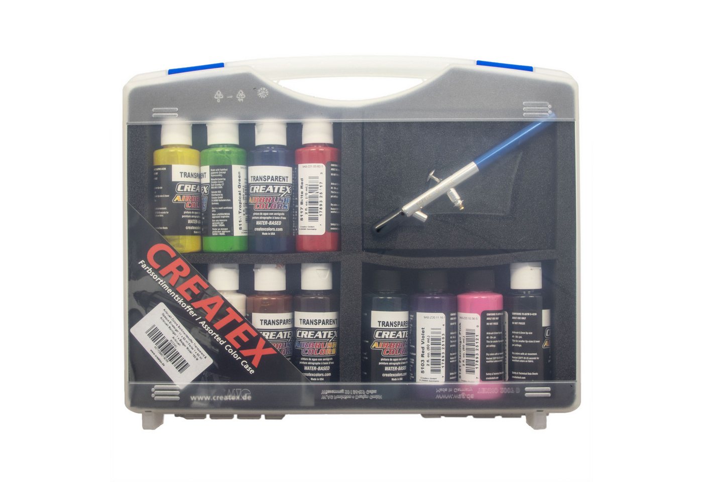 Airbrush-City Airbrushpistole Badger 150M + Createx Farben Transparent & Opaque Airbrushkoffer von Airbrush-City