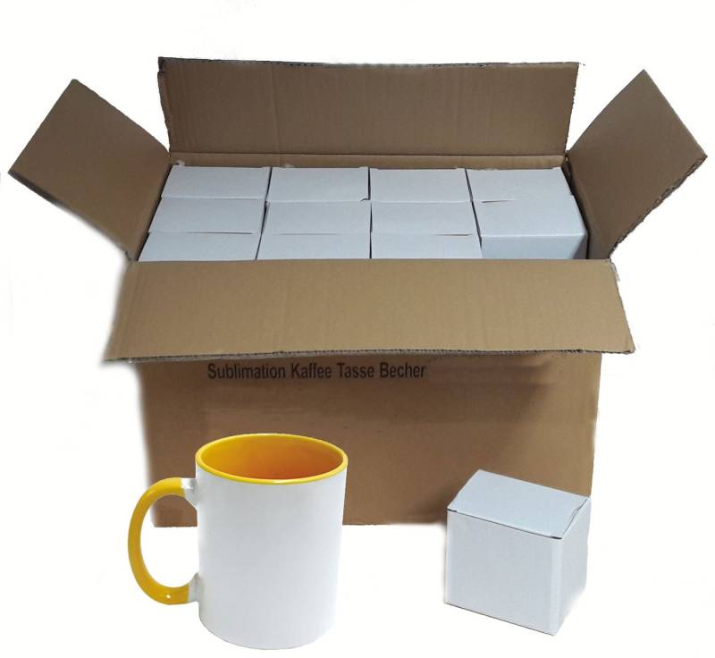 AcMax Tasse 36 Stück Sublimation Kaffee Tassen Becher WEISS - HENKEL Gelb von AcMax