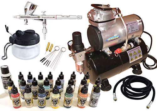 Der beste Airbrush Komplett Set3 mit Vallejo Farben für Modellbau und 3D Drucker-Produkt / 3D PRINT Miniatures Postprocessing Kit 3 von Airbrush Fengda